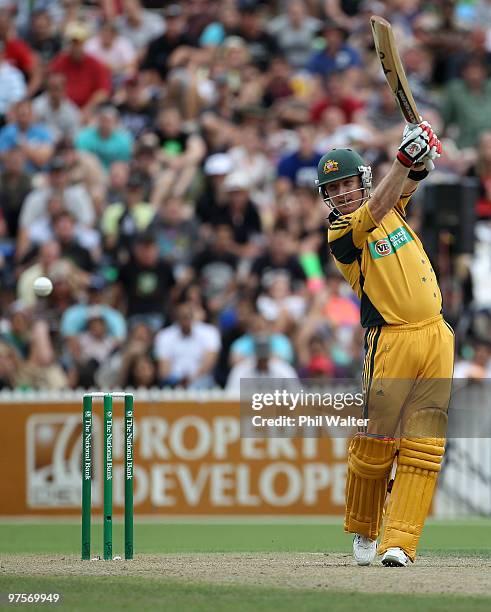 Brad Haddin of Australia bats during the One Day International match between New Zealand and Australia at Seddon Park on March 9, 2010 in Hamilton,...