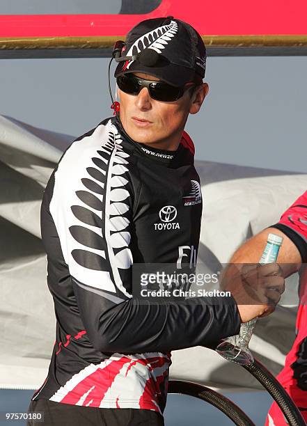 Emirates Team New Zealand skipper Dean Barker after winning the first race against Artemis in the first round robin during the Louis Vuitton Trophy...