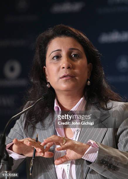 Laureus Sports Academy member Nawal El Moutawakel speaks to the media during the Abu Dhabi Sports Council/Laureus Welcome Press Conference prior to...
