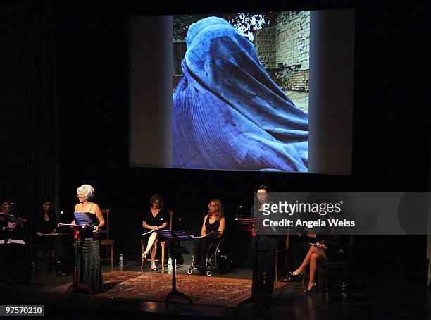 Actress Nichelle Nichols and Jodie Long attend 'Out Of Silence: Readings from the Afghan Women's Writing Project' at the Museum Of Tolerance on March...