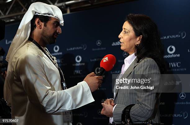 Laureus Sports Academy member Nawal El Moutawakel speaks to the media during the Abu Dhabi Sports Council/Laureus Welcome Press Conference prior to...
