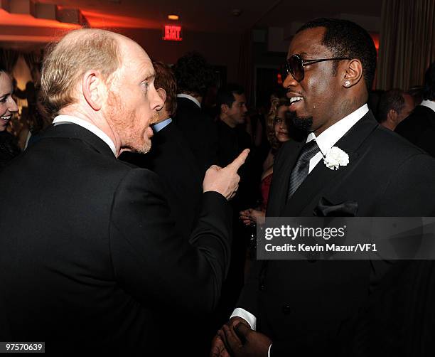 Ron Howard and Sean "Diddy' Combs attends the 2010 Vanity Fair Oscar Party hosted by Graydon Carter at the Sunset Tower Hotel on March 7, 2010 in...