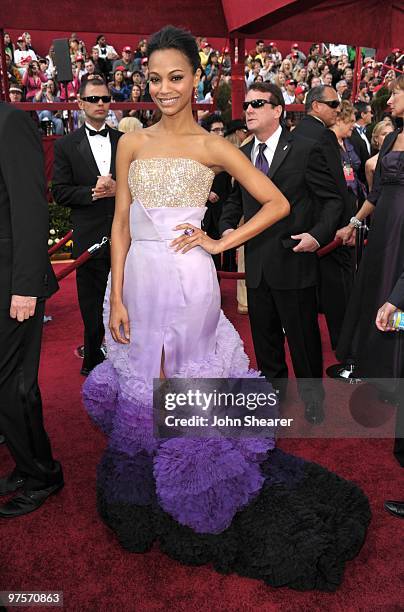 Actress Zoe Saldana arrives at the 82nd Annual Academy Awards held at the Kodak Theatre on March 7, 2010 in Hollywood, California.