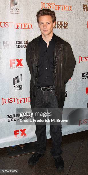 Actor Jacob Pitts attends the premiere of the television show "Justified" at the Directors Guild of America on March 8, 2010 in Los Angeles,...