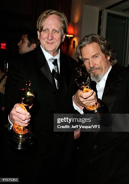 Musician T-Bone Burnett and actor Jeff Bridges attend the 2010 Vanity Fair Oscar Party hosted by Graydon Carter at the Sunset Tower Hotel on March 7,...