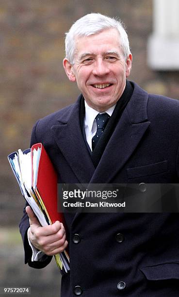 Britain's Secretary of State for Justice Jack Straw arrives for the weekly cabinet meeting at Downing Street on March 9, 2010 in London, England. A...