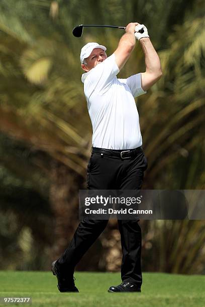 Sean Fitzpatrick in action during the Laureus World Sports Awards Golf Challenge at the Abu Dhabi Golf Club on March 9, 2010 in Abu Dhabi, United...