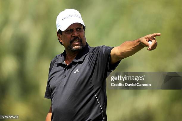 Kapil Dev in action on the course during the Laureus World Sports Awards Golf Challenge at the Abu Dhabi Golf Club on March 9, 2010 in Abu Dhabi,...