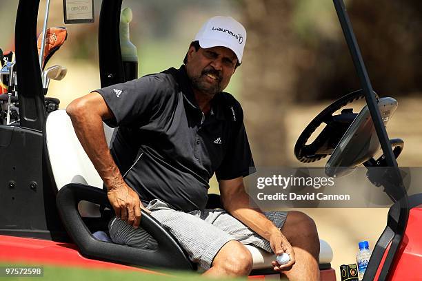 Kapil Dev in action on the course during the Laureus World Sports Awards Golf Challenge at the Abu Dhabi Golf Club on March 9, 2010 in Abu Dhabi,...