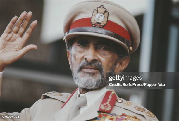 Emperor Haile Selassie of Ethiopia pictured wearing military uniform at a parade in Ethiopia in 1972.