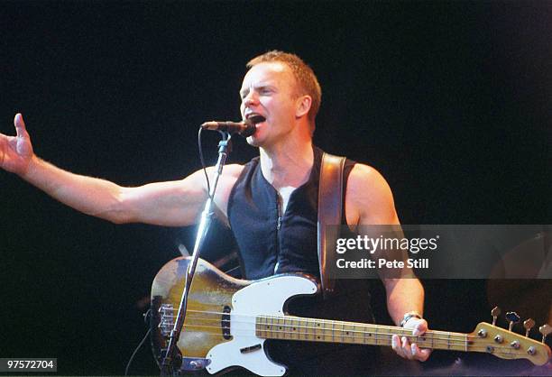 Sting performs on stage at the Glastonbury Festival on June 28th, 1997 in Glastonbury, England.