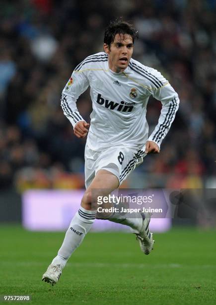 Kaka of Real Madrid in action during the La Liga match between Real Madrid and Sevilla at the Estadio Santiago Bernabeu on March 6, 2010 in Madrid,...