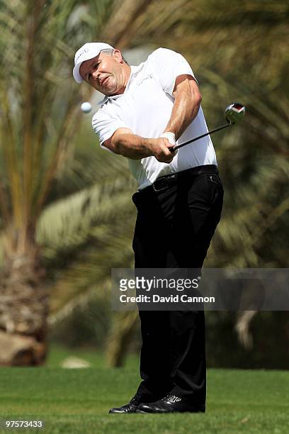 Sean Fitzpatrick in action during the Laureus World Sports Awards Golf Challenge at the Abu Dhabi Golf Club on March 9, 2010 in Abu Dhabi, United...