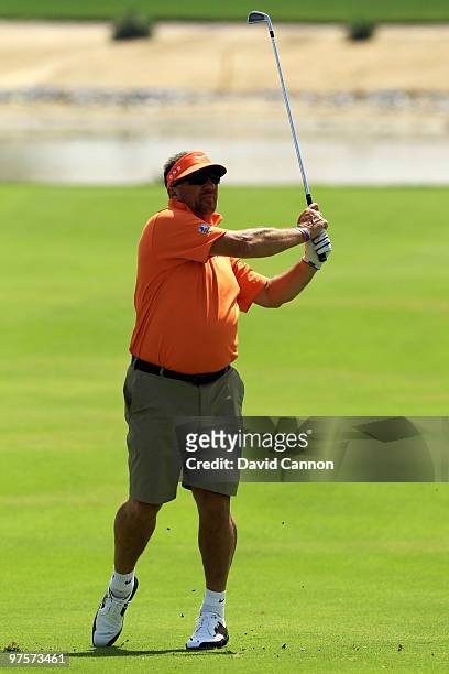 Sir Ian Botham in action during the Laureus World Sports Awards Golf Challenge at the Abu Dhabi Golf Club on March 9, 2010 in Abu Dhabi, United Arab...