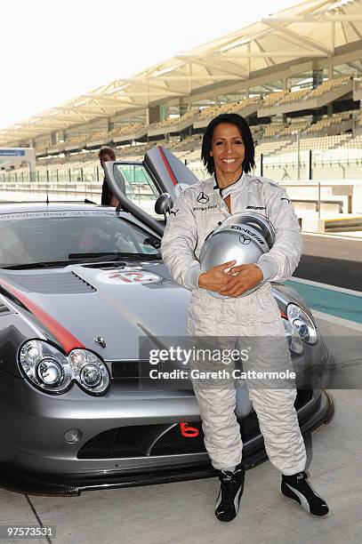 Dame Kelly Holmes attends the Laureus Driving Experience for Good part of the Laureus Sports Awards 2010 at the Yas Marina Circuit on March 9, 2010...