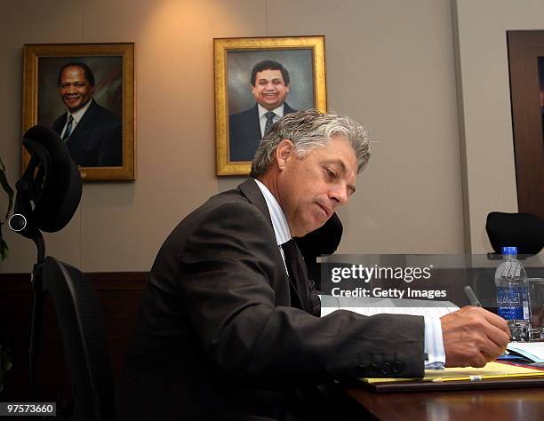 David Richardson checks his notes at the ICC Chief Executives Committee meeting on March 9, 2010 in Dubai, United Arab Emirates.