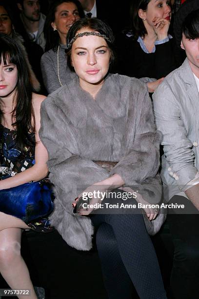 Lindsay Lohan attends the Kenzo Ready to Wear show as part of the Paris Womenswear Fashion Week Fall/Winter 2011 at Espace Ephemere Tuileries on...