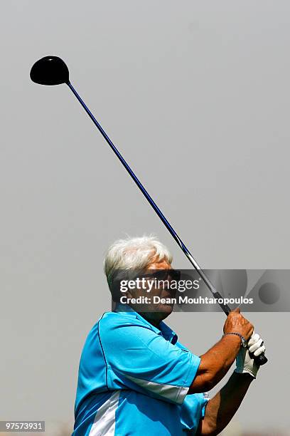 Dawn Fraser in action during the Laureus World Sports Awards Golf Challenge at the Abu Dhabi Golf Club on March 9, 2010 in Abu Dhabi, United Arab...