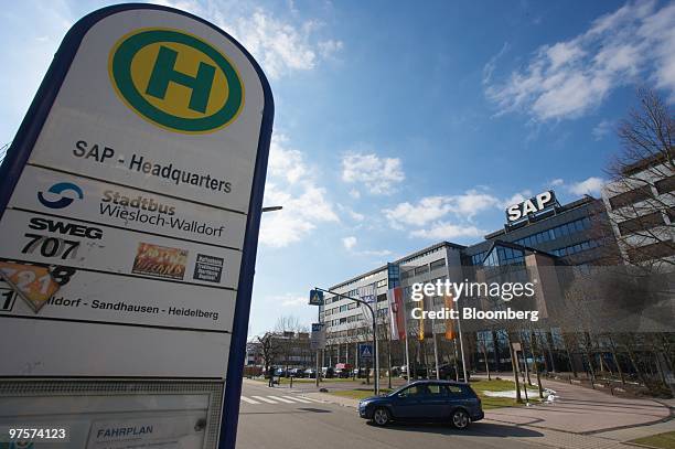 The headquarters of SAP AG stand in Walldorf, Germany, on Monday, March 8, 2010. SAP AG and Deutsche Telekom AG's T-Systems entered a global services...