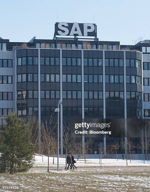 The headquarters of SAP AG stand in Walldorf, Germany, on Monday, March 8, 2010. SAP AG and Deutsche Telekom AG's T-Systems entered a global services...