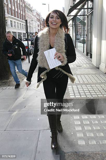 Christine Bleakley Sighted Leaving BBC Radio One before heading to Breakfast on March 9, 2010 in London, England.