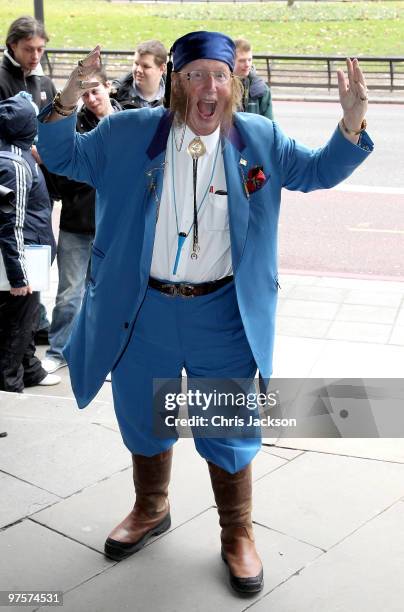 Racing pundit John McCririck arrives at the TRIC Awards at Grosvenor House on March 9, 2010 in London, England.