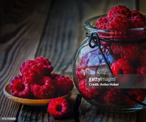 fresh pickled organic raspberries - aniko hobel 個照片及圖片檔