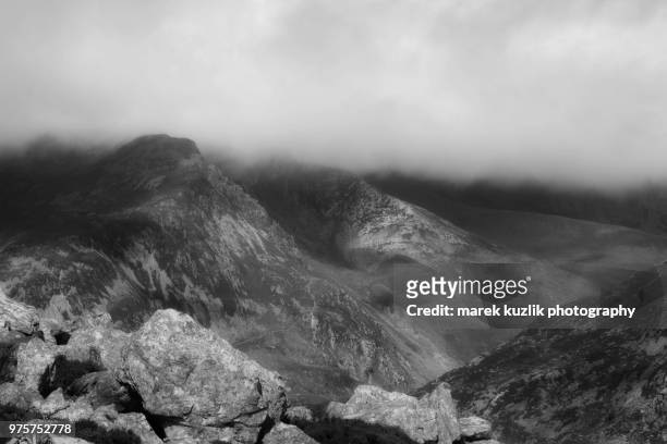 landscape with mountain range, capel curig, wales, uk - capel curig stock pictures, royalty-free photos & images