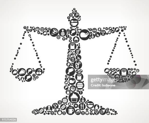 justice balance food black and white icon background - white balance stock illustrations