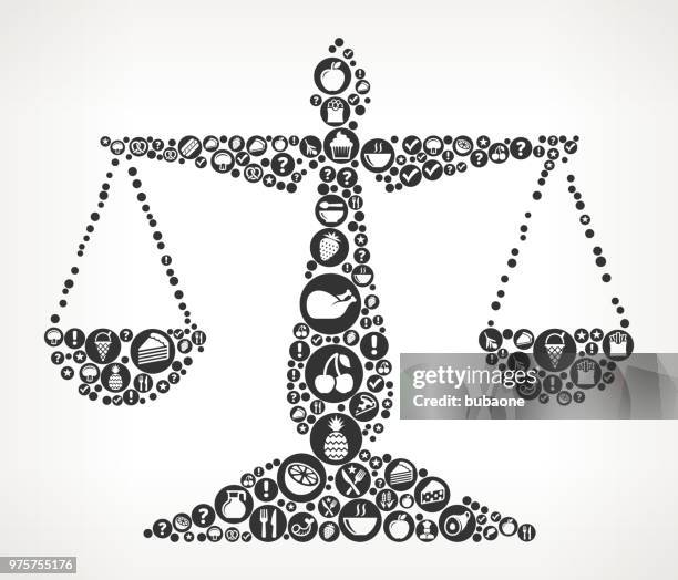 justice balance food black and white icon background - white balance stock illustrations