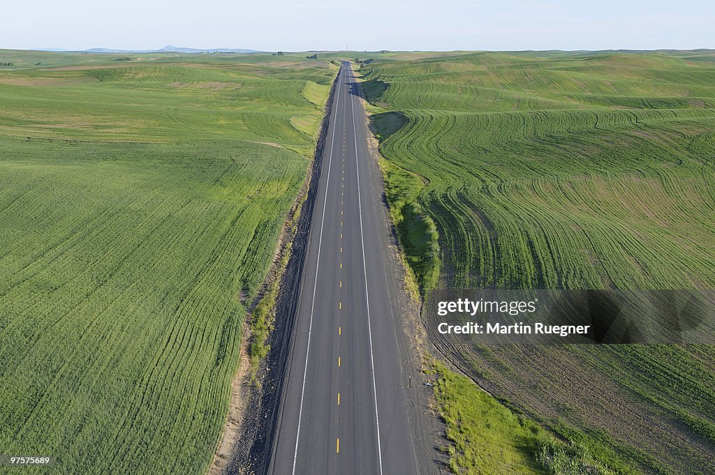 Highway through fields.