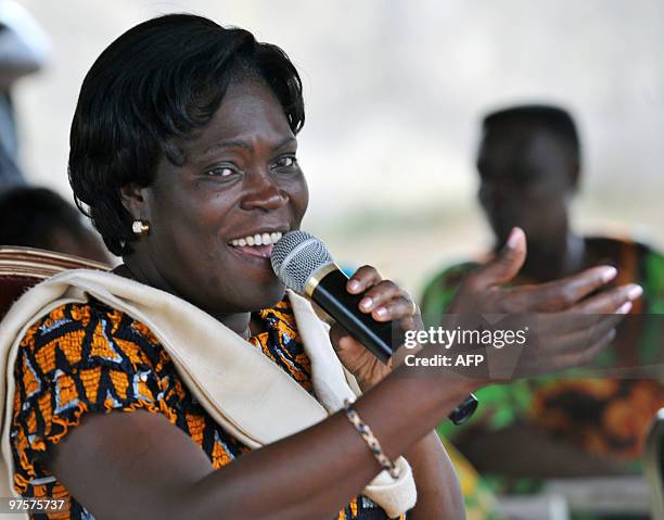 Ivorian First Lady Simone Gbagbo speaks on October 7, 2009 in Anyama, near Abidjan, where she announced the candidature of her husband, present...