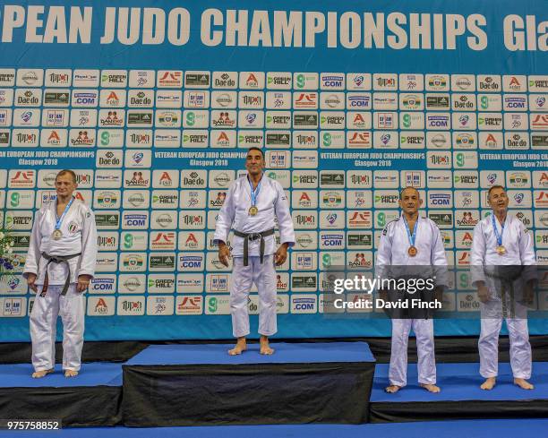 Under 73kg M6 medallists L-R: Silver; Franco Ghiringhelli , Gold; Mohamed Halabi , Bronzes; Gerard Santoro and Frederic Guyot during day 1 of the...