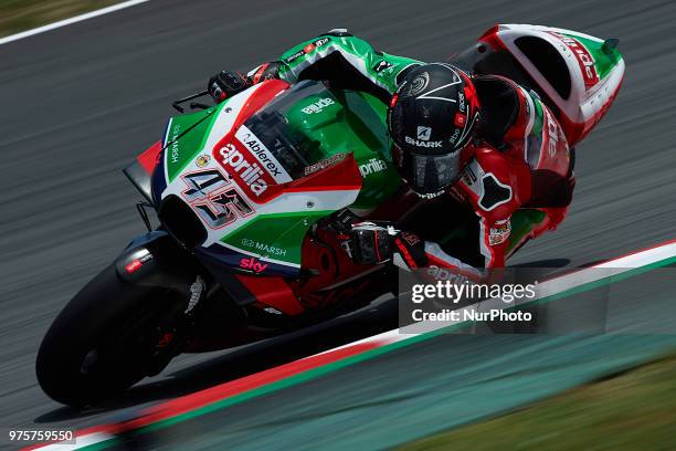 Scott Redding of England and Aprilia Racing Team Gresini during the free practice of the Gran Premi Monster Energy de Catalunya, Circuit of...