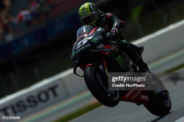 Johann Zarco of France and Monster Yamaha Tech 3 making a wheelie during the free practice of the Gran Premi Monster Energy de Catalunya, Circuit of...