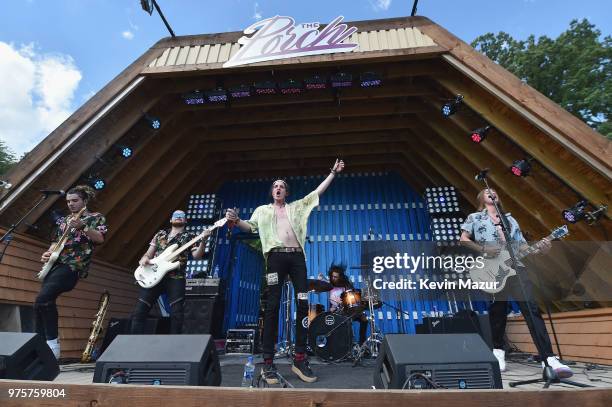 Mitchel Cave, Clinton Cave, and Christian Anthony of Chase Atlantic perform on the Porch Stage during the 2018 Firefly Music Festival on June 15,...