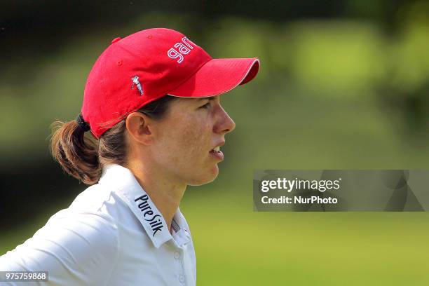 Carlota Ciganda of Pamplona, Spain walks to the 8th green from the fairway during the second round of the Meijer LPGA Classic golf tournament at...