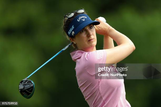 Sandra Gal of Germany tees off on the 5th tee during the second round of the Meijer LPGA Classic golf tournament at Blythefield Country Club in...