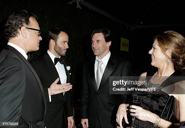 Tom Hanks, Tom Ford, Jon Hamm, and Rita Wilson attends the 2010 Vanity Fair Oscar Party hosted by Graydon Carter at the Sunset Tower Hotel on March...