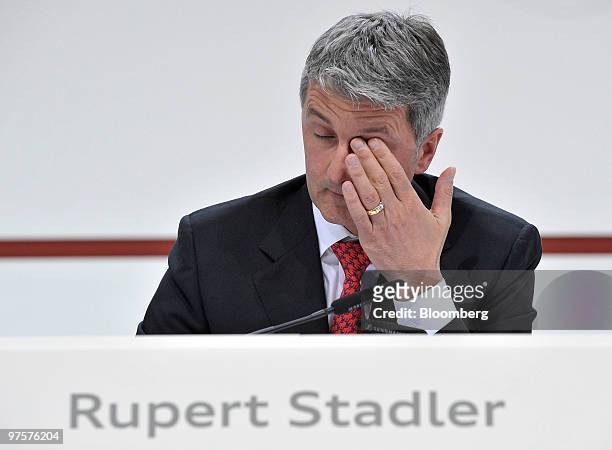 Rupert Stadler, chief executive officer of Audi AG, gestures during the company's full year earnings press conference in Ingolstadt, Germany, on...
