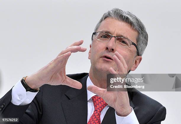 Rupert Stadler, chief executive officer of Audi AG, gestures during the company's full year earnings press conference in Ingolstadt, Germany, on...