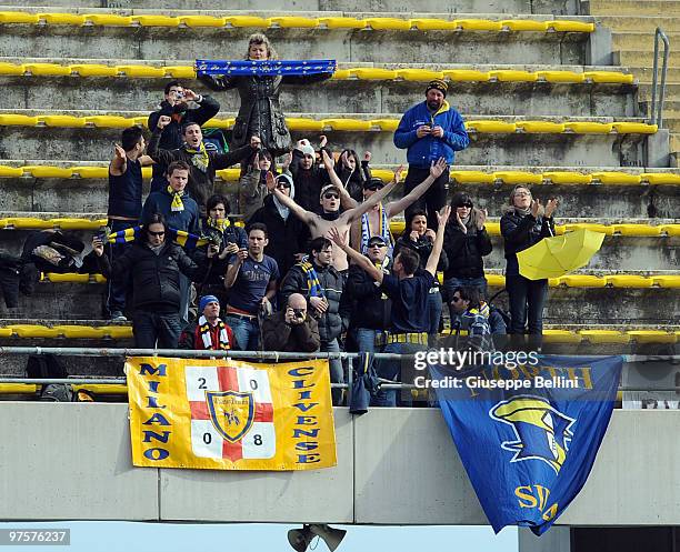 The fans of Chievo during the Serie A match between AS Bari and AC Chievo Verona at Stadio San Nicola on March 7, 2010 in Bari, Italy.