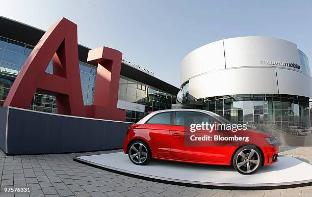 An Audi A1 automobile sits on display during the company's full year earnings press conference in Ingolstadt, Germany, on Tuesday, March 9, 2010....