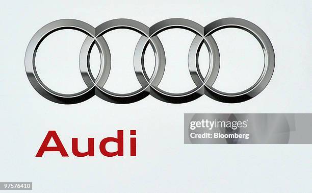 The Audi AG company logo sits on display during the company's full year earnings press conference in Ingolstadt, Germany, on Tuesday, March 9, 2010....