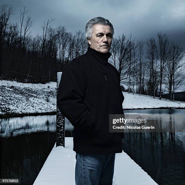 Writer John Irving poses at a portrait session for Self Assignment in Vermont on February 11, 2009.