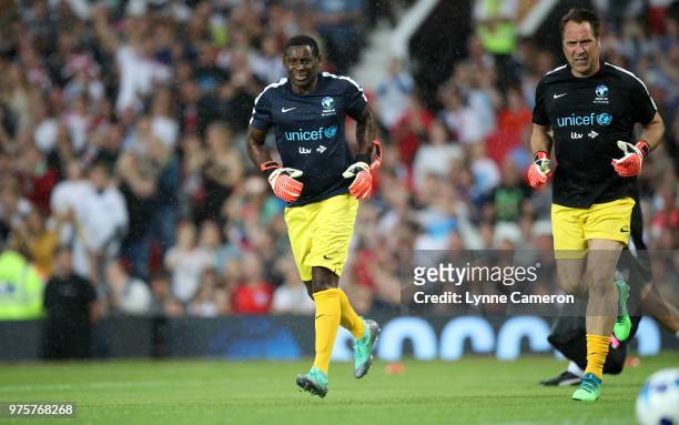 David Harewood and David Seaman during the Soccer Aid for UNICEF 2018 match between England and The Rest of the World at Old Trafford on June 10,...