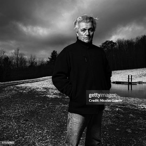 Writer John Irving poses at a portrait session for Self Assignment in Vermont on February 11, 2009.