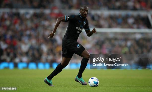 Yaya Toure controls the ball during the Soccer Aid for UNICEF 2018 match between England and The Rest of the World at Old Trafford on June 10, 2018...