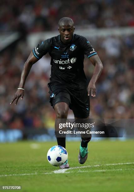 Yaya Toure controls the ball during the Soccer Aid for UNICEF 2018 match between England and The Rest of the World at Old Trafford on June 10, 2018...