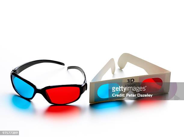 pair of 3d glasses on white background - 3 d glasses stock pictures, royalty-free photos & images